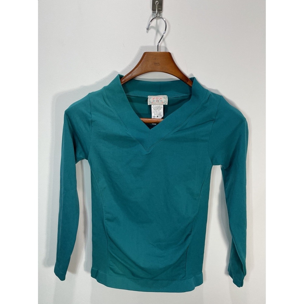 Long sleeve V Neck Stretch Tops Black And Teal Bundle Of Two One Size